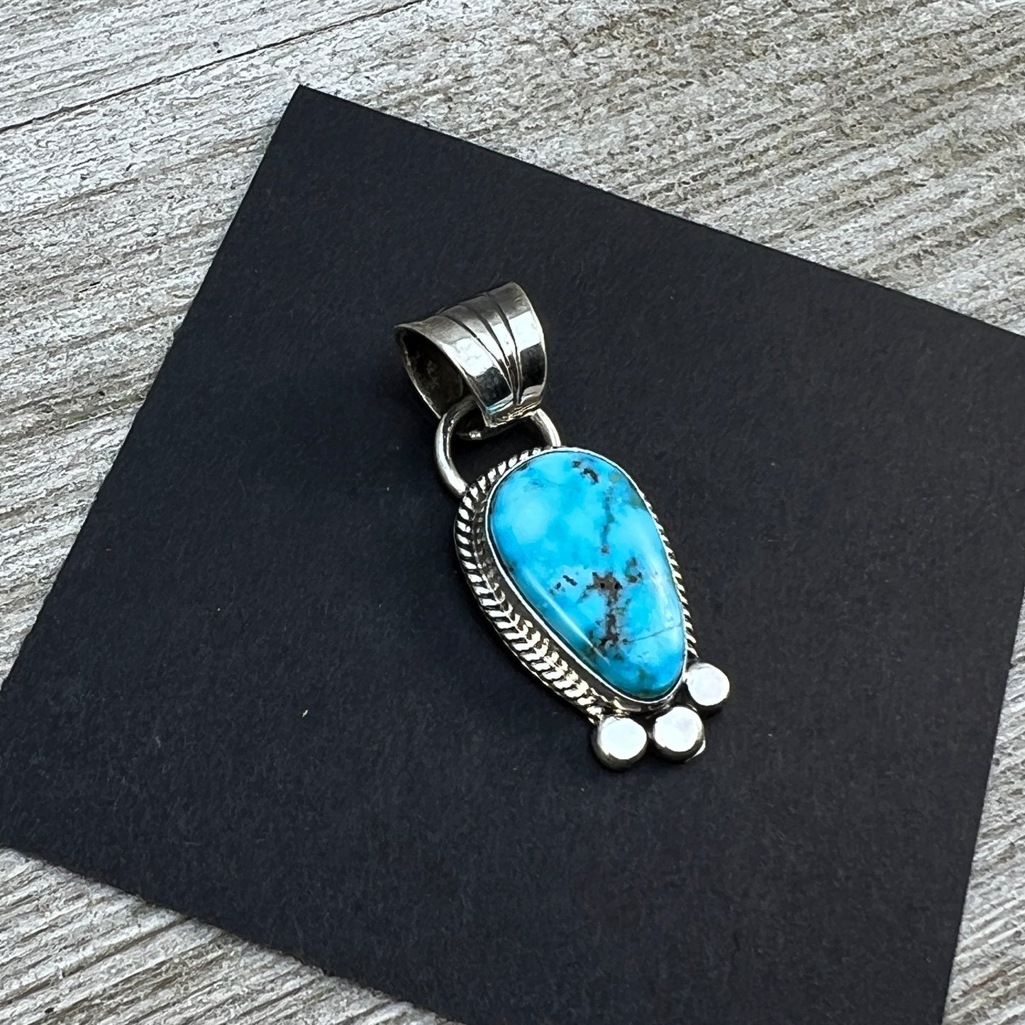 Blue Kingman Turquoise pendant Navajo handmade Sharon McCarthy Sterling Silver 13