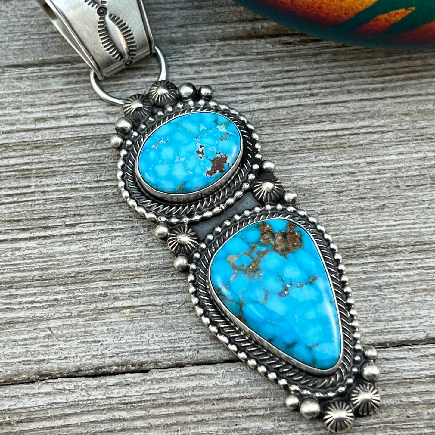 Blue Kingman Waterweb Turquoise Pendant 4 Navajo Sterling Silver Tom Lewis