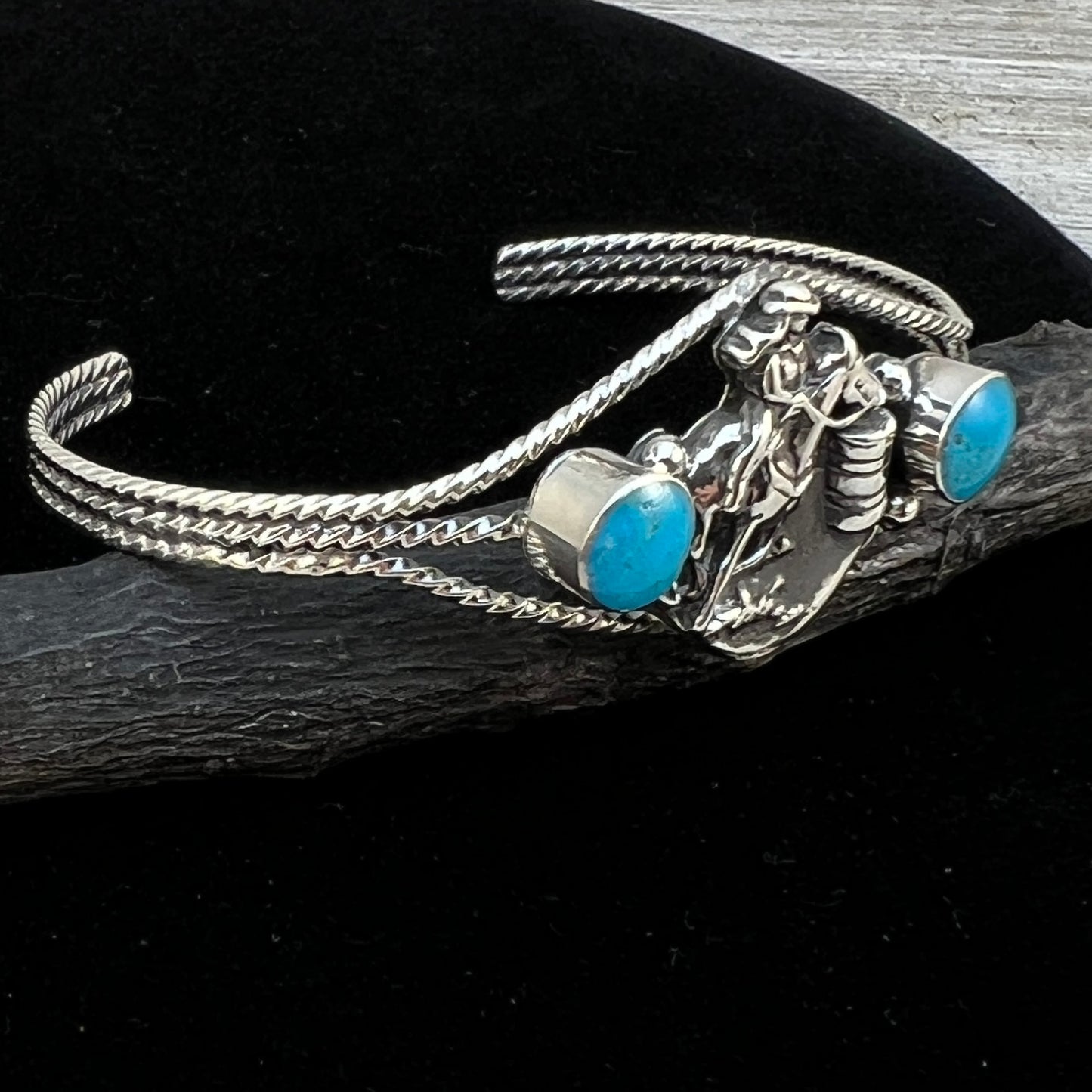 Barrel Racer Sterling silver turquoise cuff Bracelet Navajo handmade Marie Bahe 1
