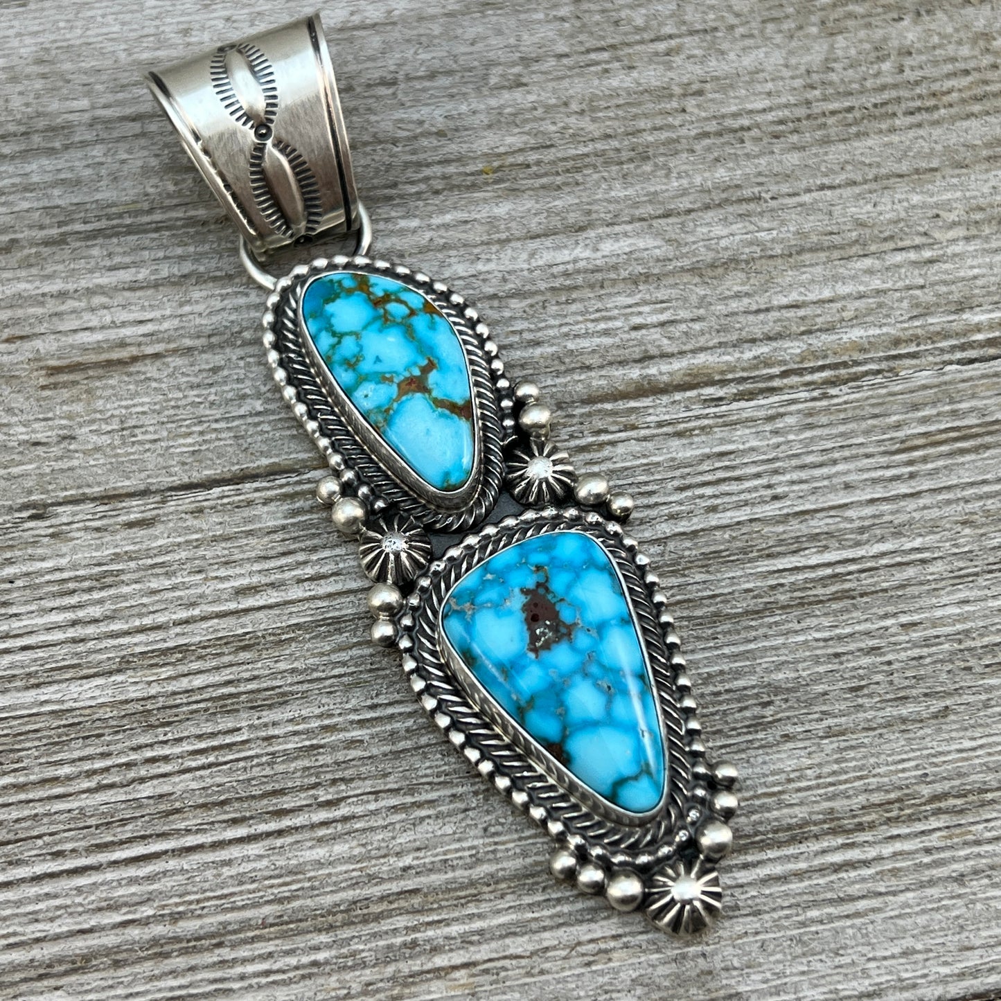 Blue Kingman Waterweb Turquoise Pendant 3 Navajo Sterling Silver Tom Lewis