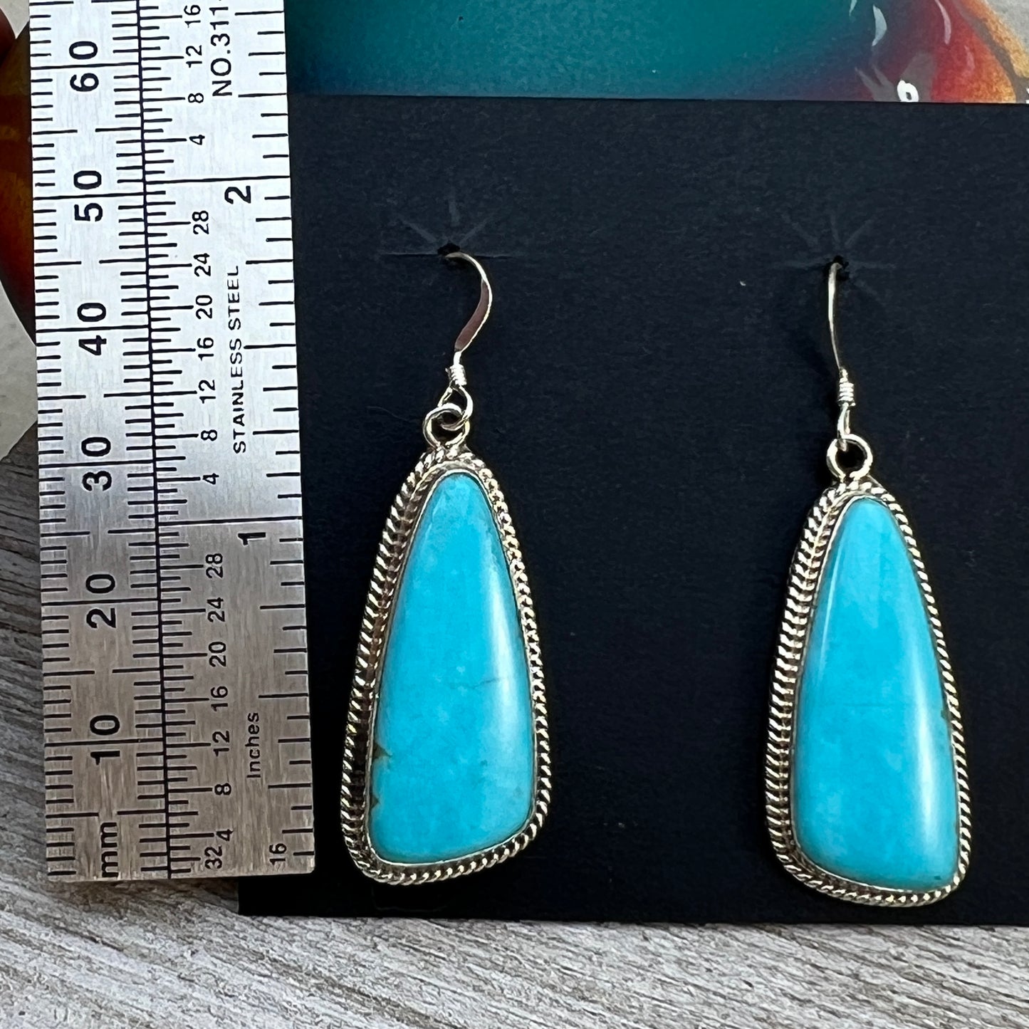 Simple Blue Campitos turquoise earrings Navajo handmade sterling silver, Sharon McCarthy