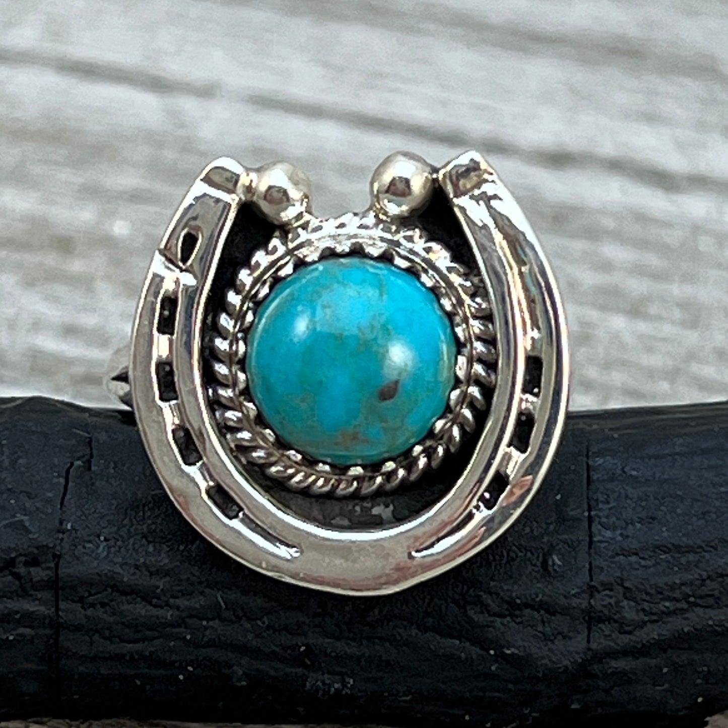 Size 7 Campitos Turquoise sterling silver horseshoe ring western equestrian jewelry Rodeo