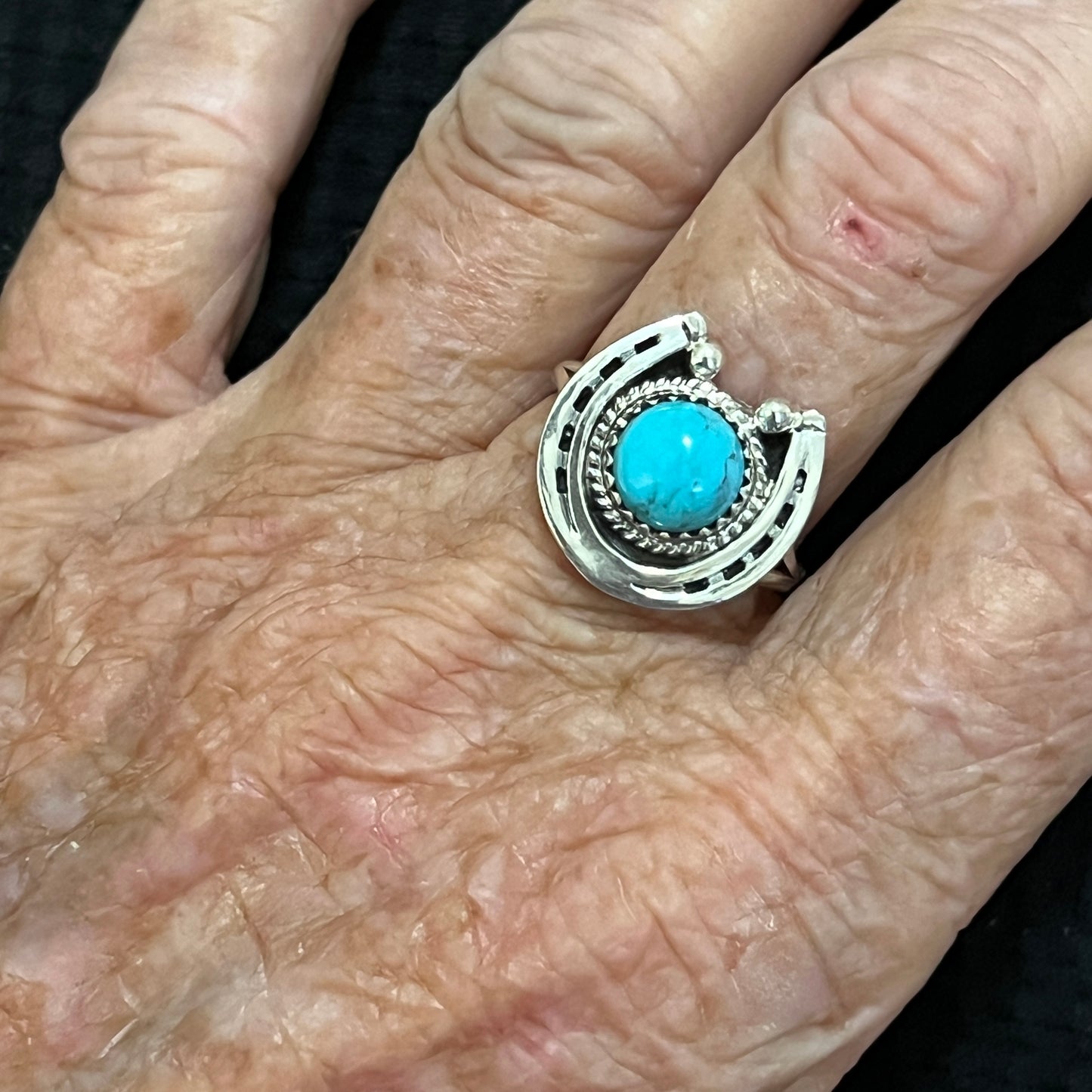 Size 8.5 Campitos Turquoise sterling silver horseshoe ring western equestrian jewelry Rodeo