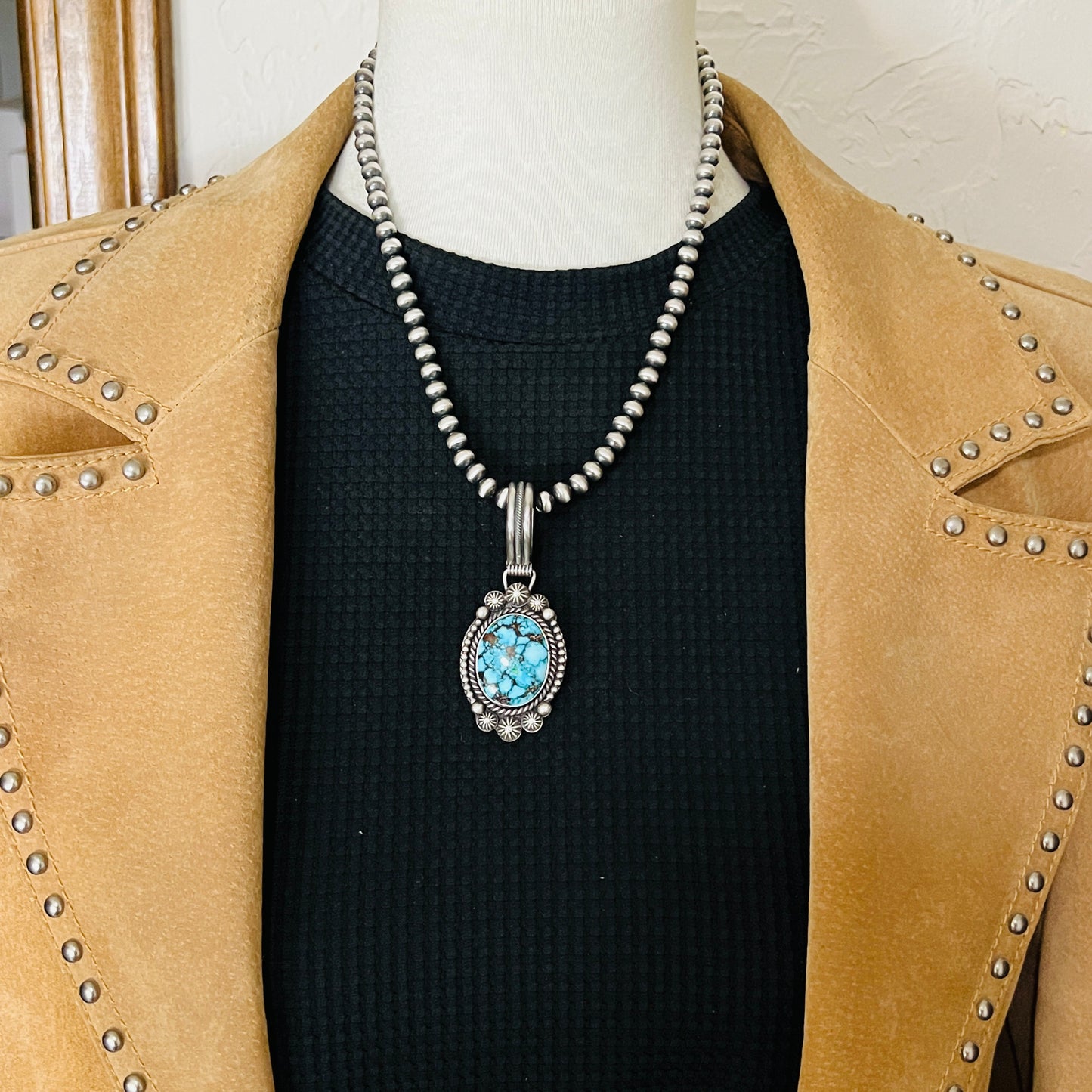 Blue Kingman Turquoise Pendant Navajo Sterling silver Michael Calladitto Navajo 854