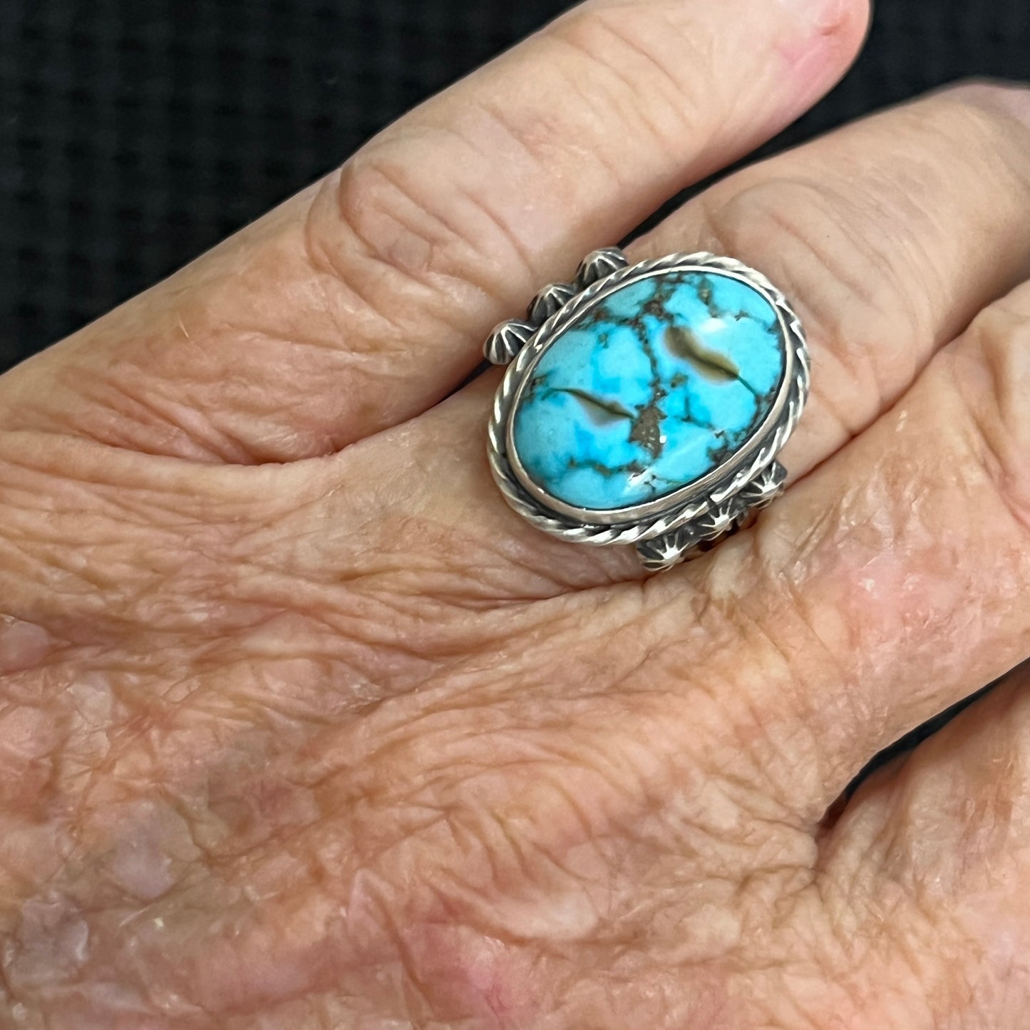 Size 8.75 Blue Kingman Turquoise Sterling Silver Ring Samuel Yellowhair Navajo