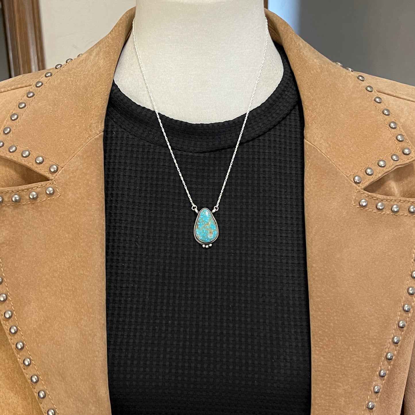 18 1/2" Kingman Turquoise Sterling silver Necklace Navajo handmade Sharon McCarthy