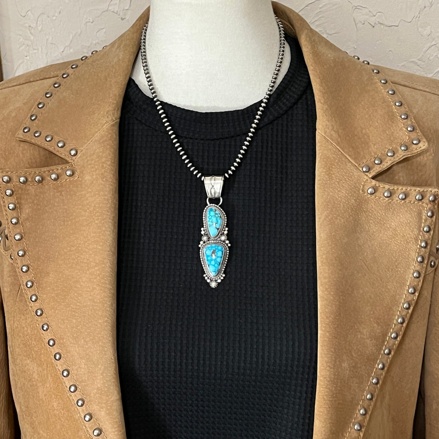 Blue Kingman Waterweb Turquoise Pendant 3 Navajo Sterling Silver Tom Lewis