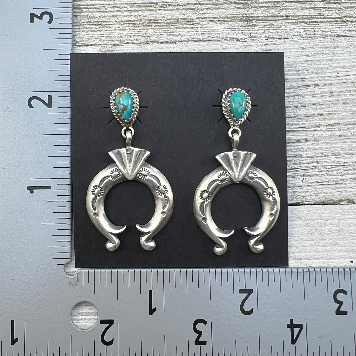 Turquoise naja earrings sterling silver Navajo Adrienne Gordon 448