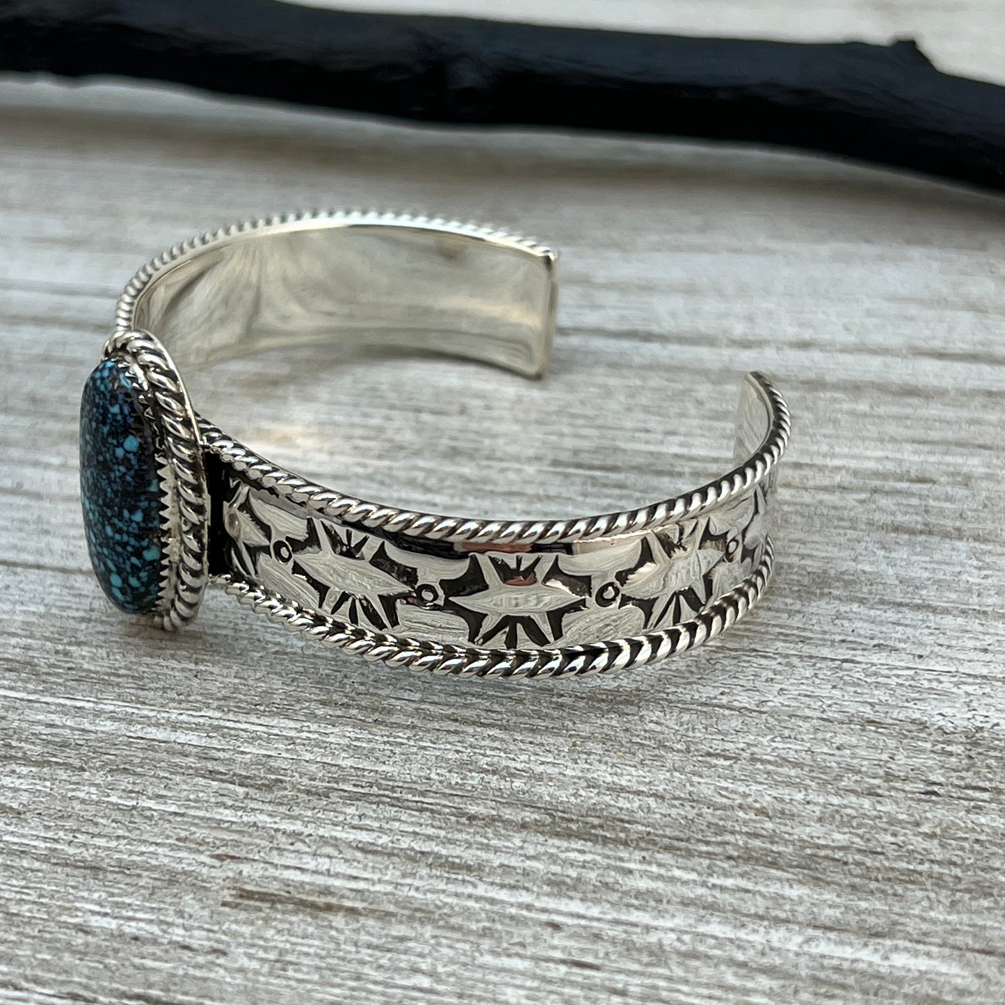 7" Blue Kingman Spiderweb Turquoise Cuff Bracelet Navajo Jason Bahe signed