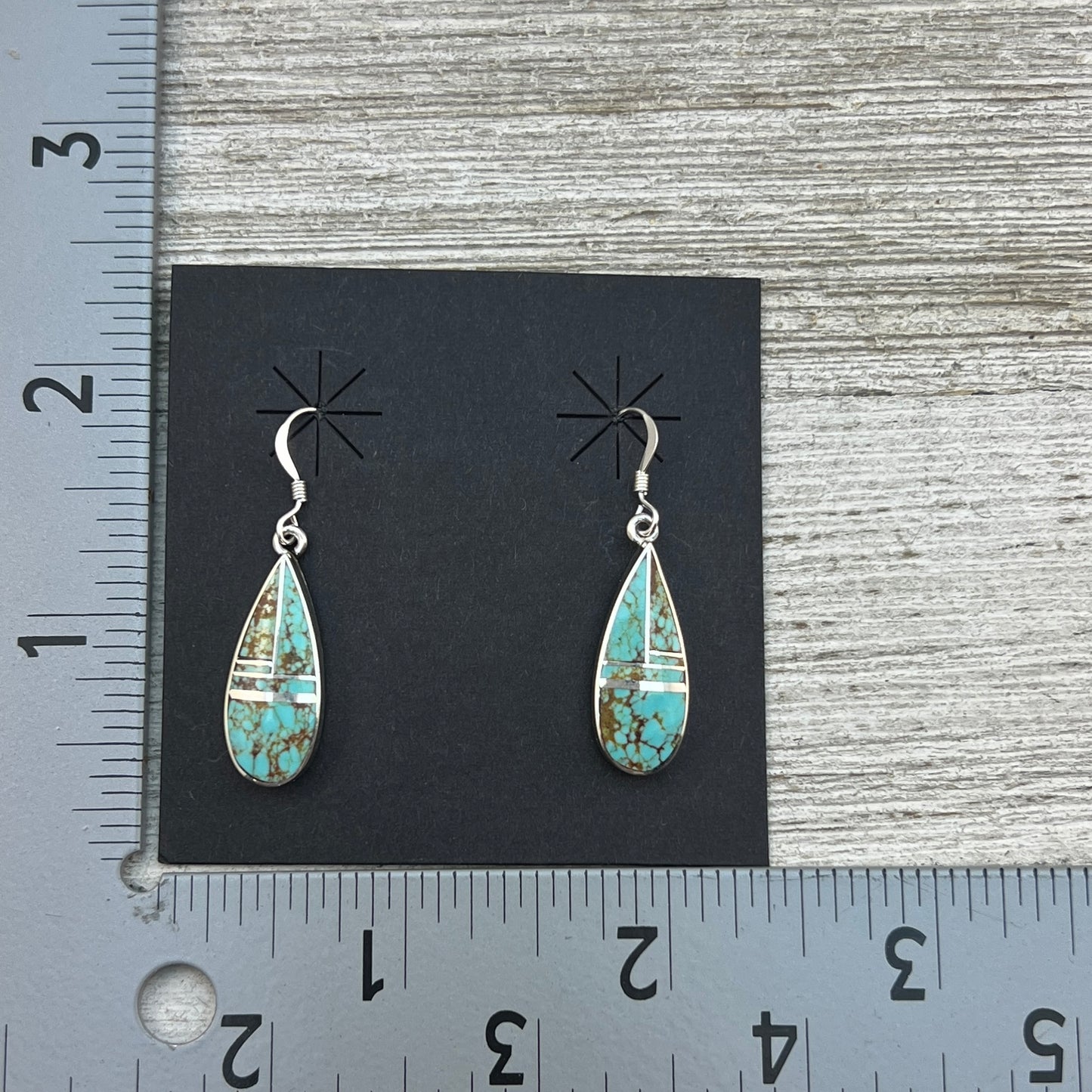 Inlay teardrop dangle earrings Turquoise Navajo handmade James Manygoats