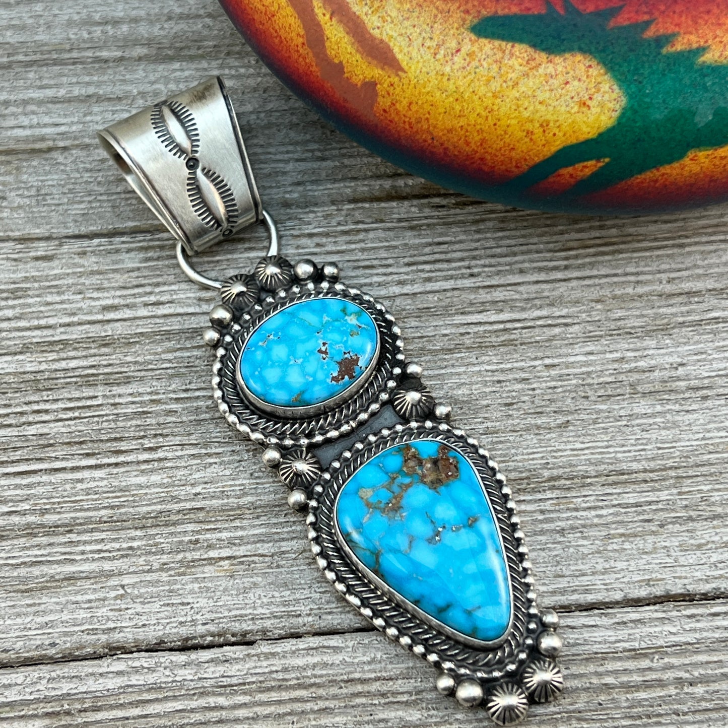 Blue Kingman Waterweb Turquoise Pendant 4 Navajo Sterling Silver Tom Lewis