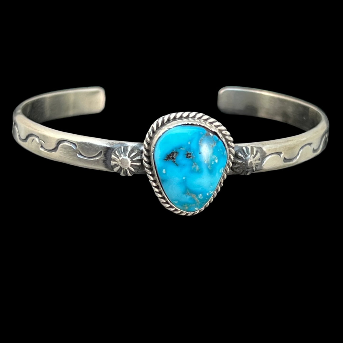 Blue Kingman Turquoise stack narrow Cuff bracelet Sterling Silver Samuel Yellowhair 4