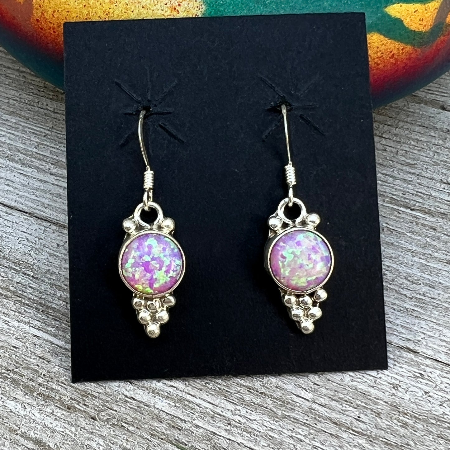 Pink Opal Dangle earrings, small handmade Sterling Silver