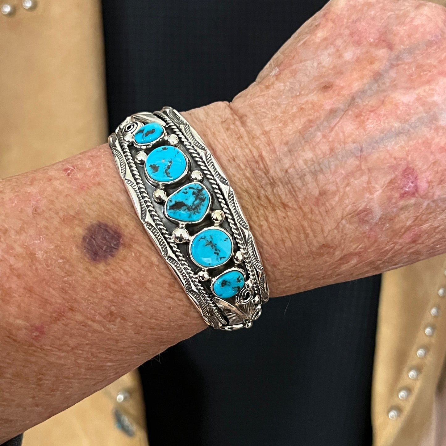 Sleeping Beauty Turquoise Cuff Bracelet, Sterling Silver Navajo 6 1/2" Darrell Morgan 2