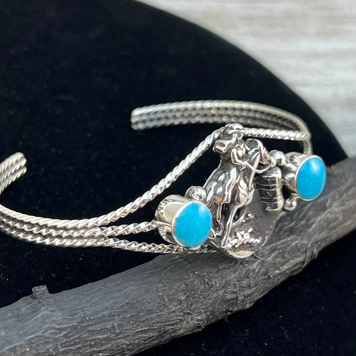 Barrel Racer Sterling silver turquoise cuff Bracelet Navajo handmade Marie Bahe 4