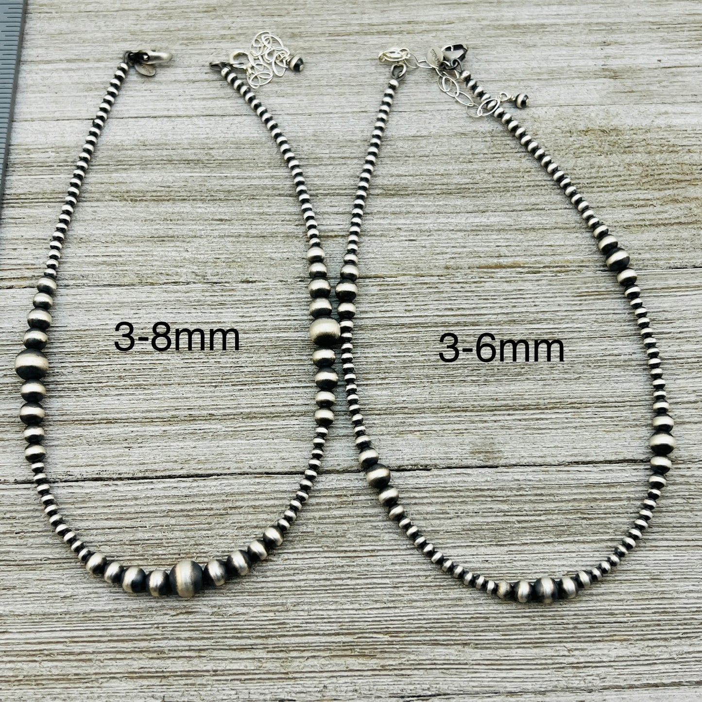 13" 14" 15" 16" 17" adjustable choker, Real Sterling Silver, oxidized, 3mm-6mm Bead Necklace, Western Pearl