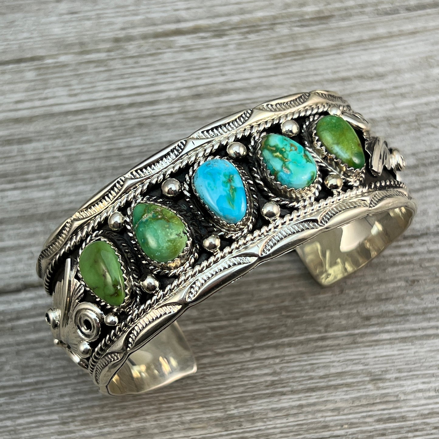 6.5" Sonoran Turquoise Cuff Bracelet, Sterling Silver Navajo Darrell Morgan #1
