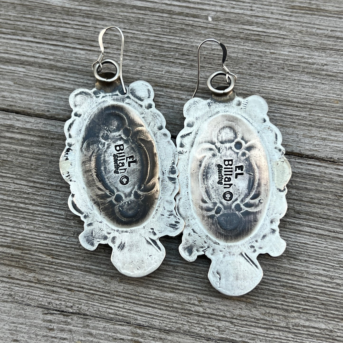 Hand Stamped oval concho earrings, sterling silver, Eva and Linberg Billah
