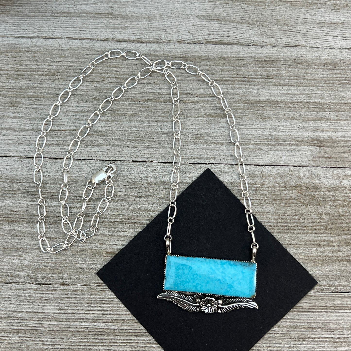 19 1/2" Blue Kingman Turquoise Fat Bar Necklace Navajo Gregg Yazzie sterling silver #2