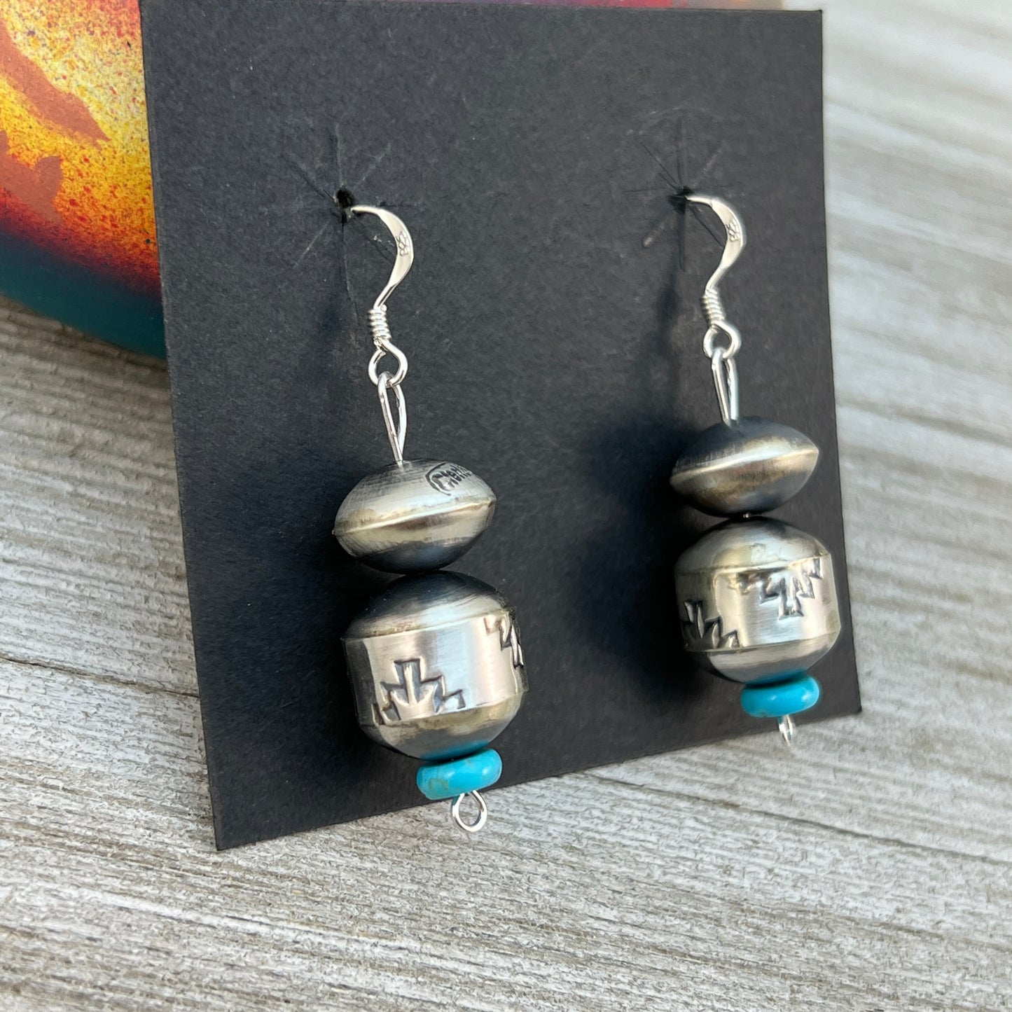 Handmade Sterling silver Navajo Pearl Earrings turquoise by artist, Tylena Nez