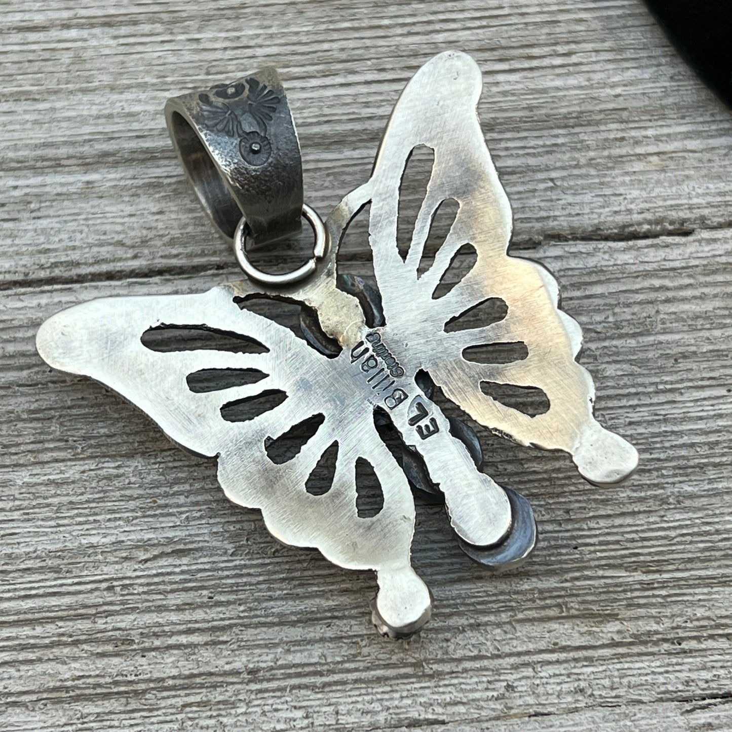 Blue Turquoise Butterfly Pendant Sterling Silver Navajo handmade Eva Linberg Billah