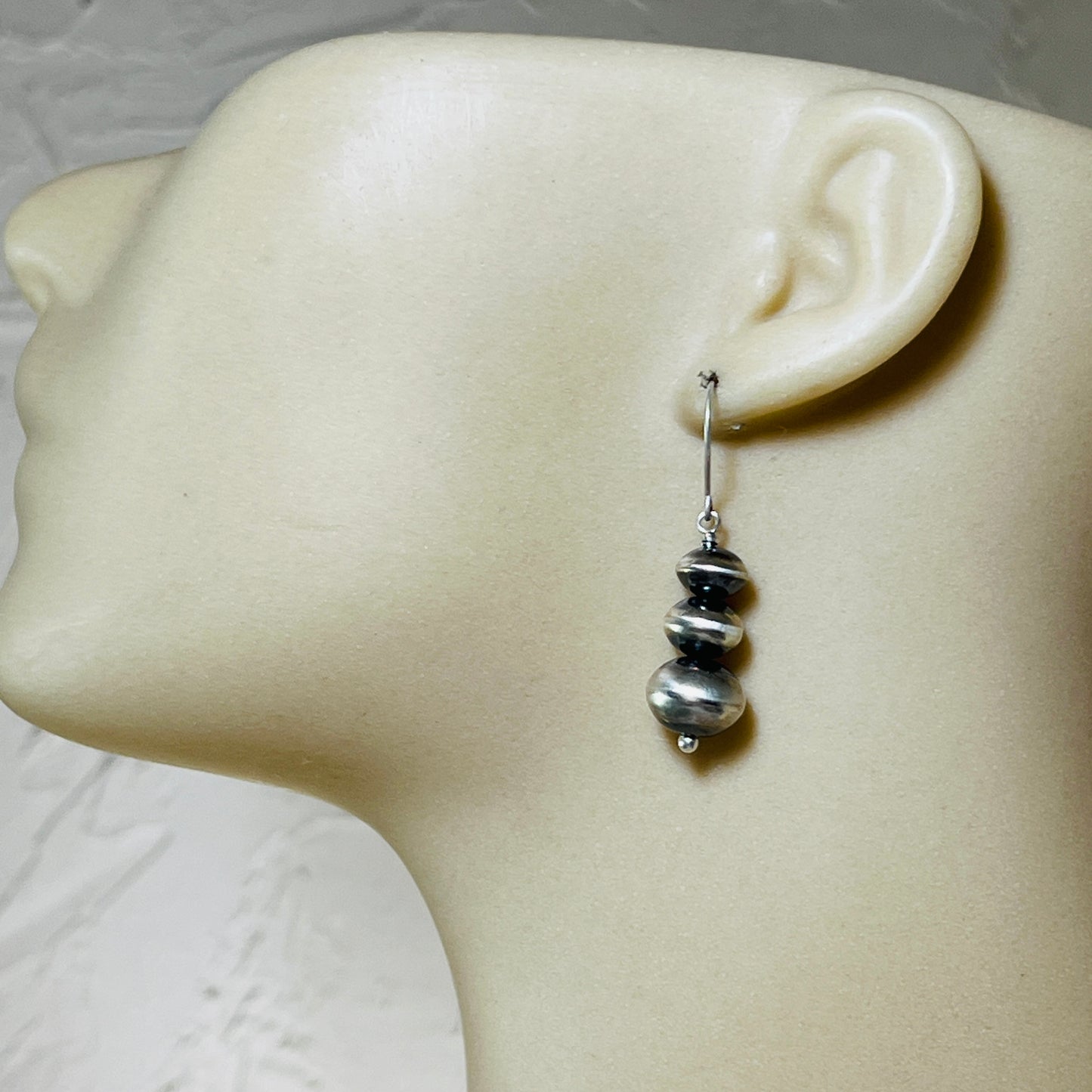 Handmade Sterling silver Navajo Bead Earrings Amanda Larry ER12