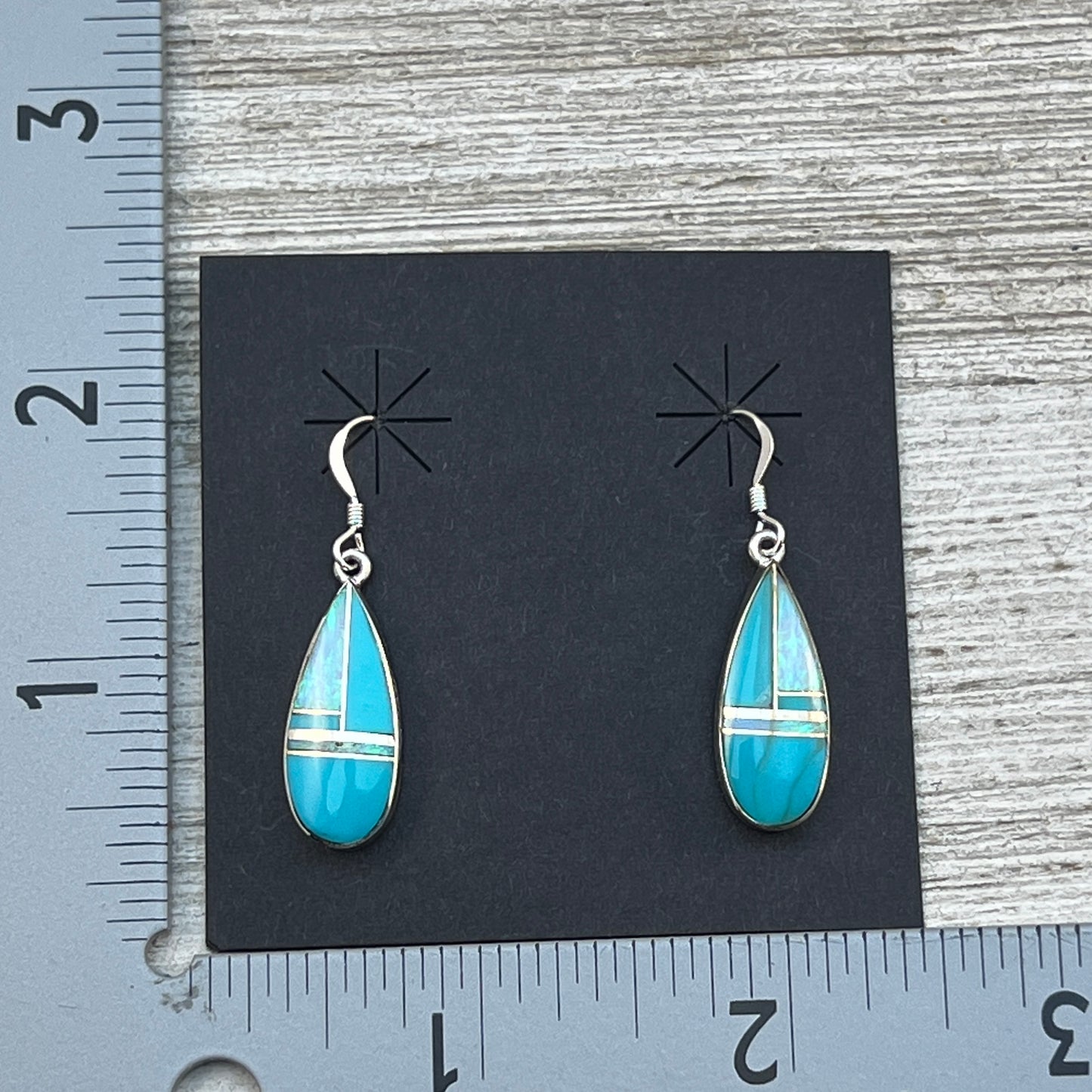 Inlay teardrop dangle earrings Turquoise opal Navajo handmade James Manygoats