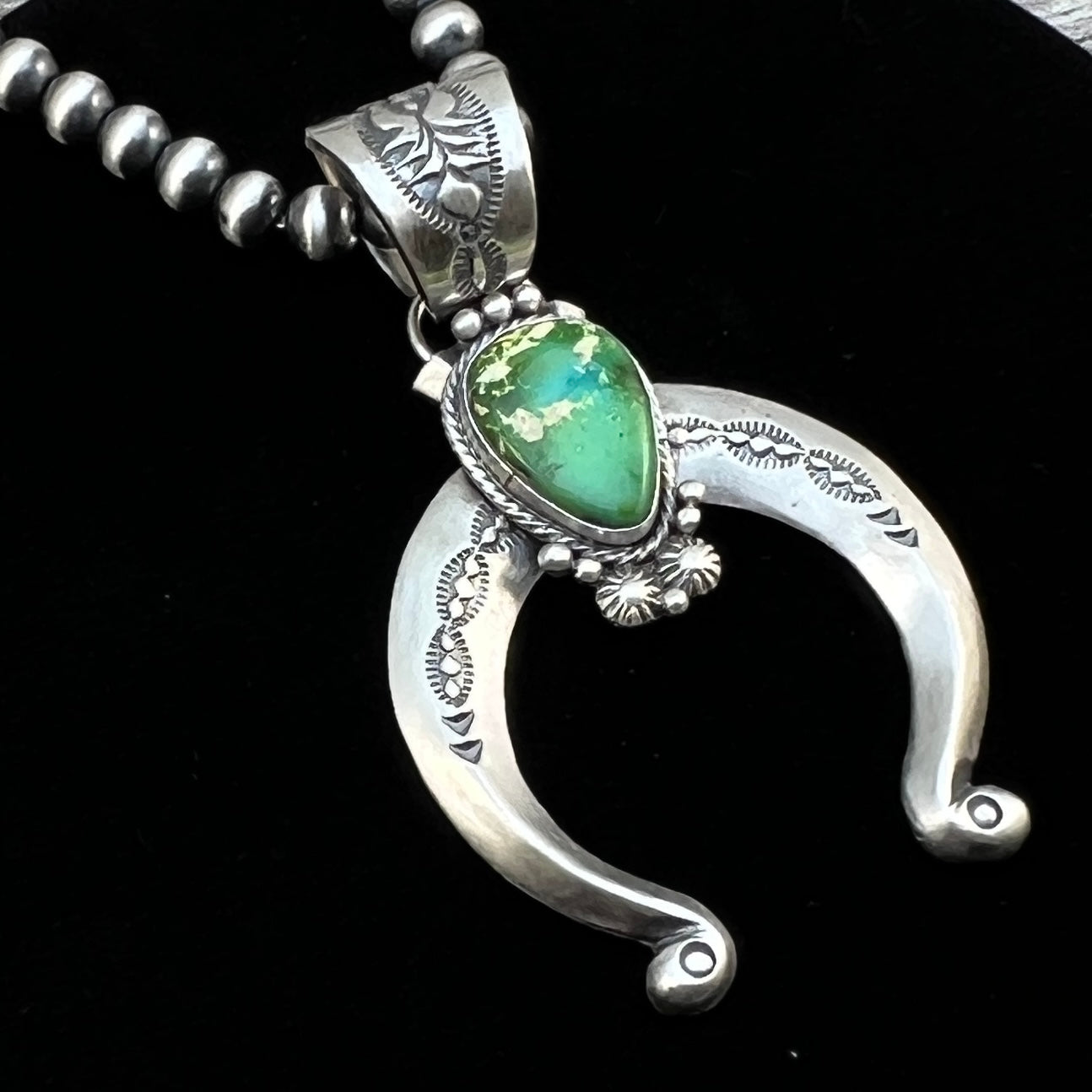 18" Sonoran Gold Turquoise Naja Necklace 6mm Sterling silver beads Samuel Yellowhair 475
