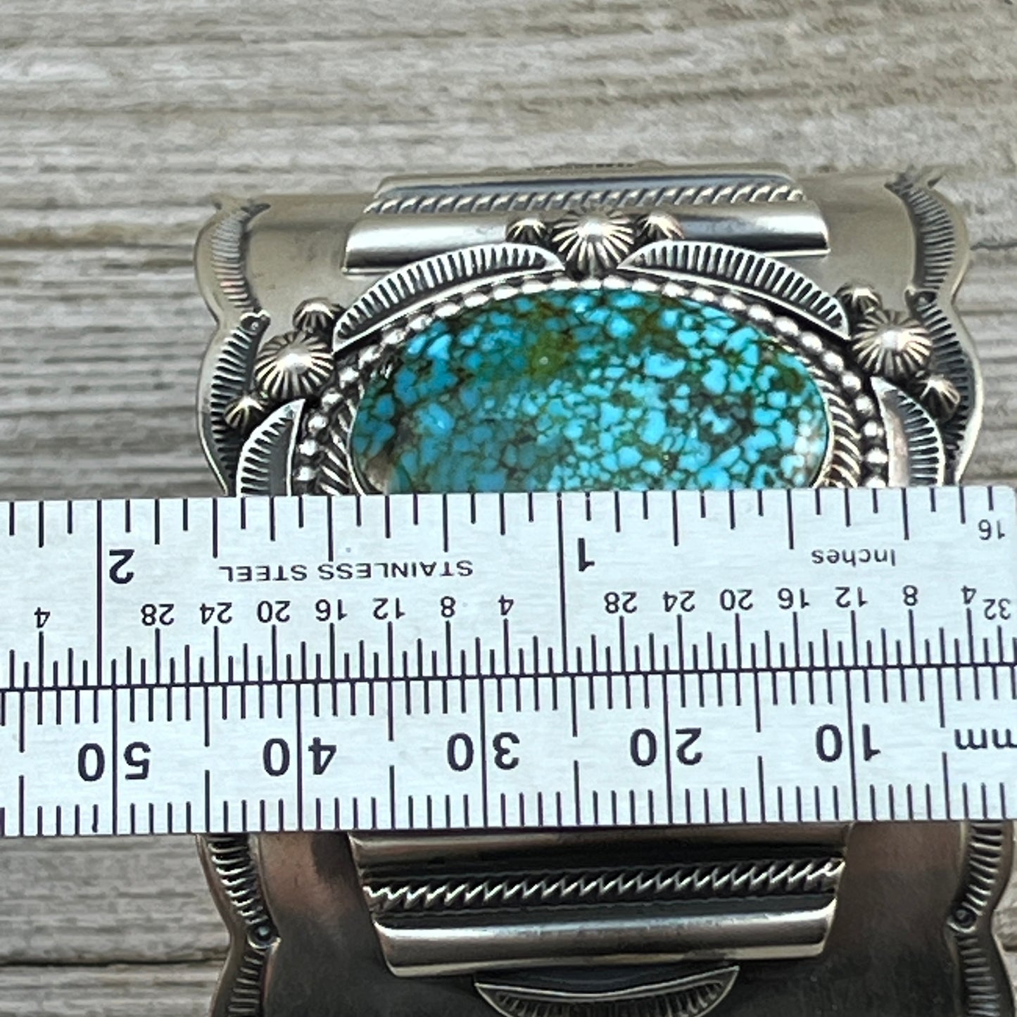 Spiderweb Kingman Turquoise Cuff Bracelet, Sterling Silver Navajo 6 1/2" Tom Lewis