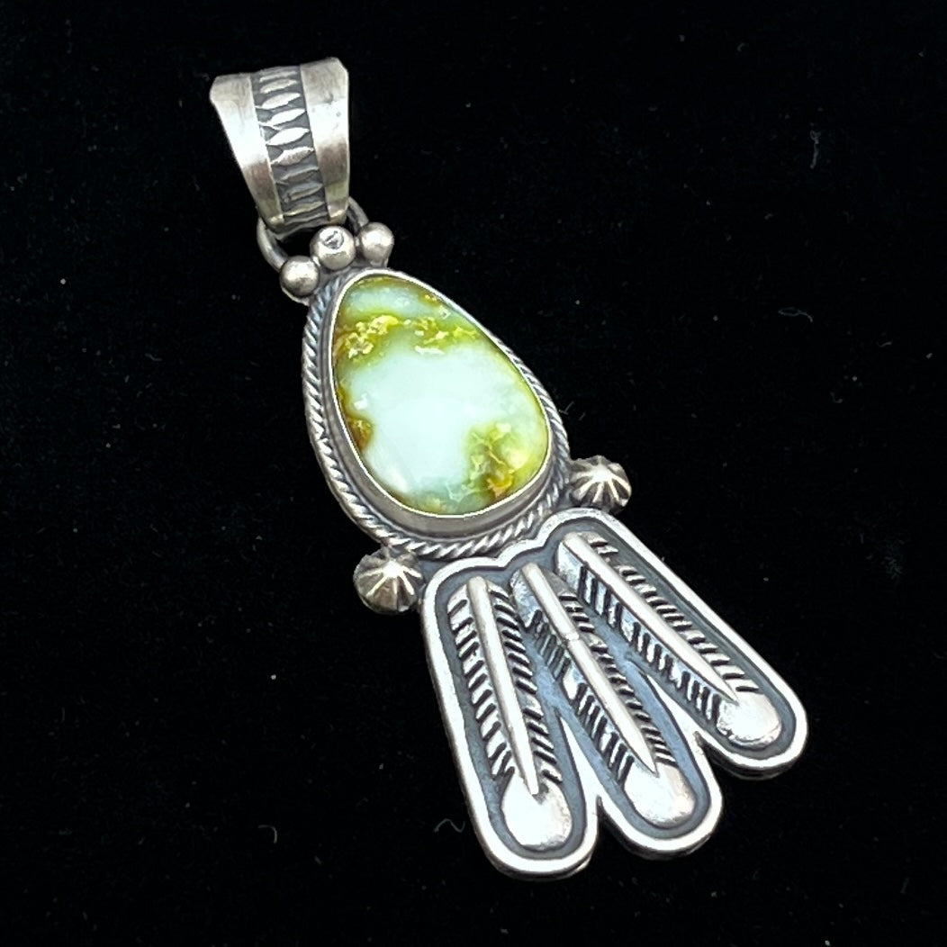 Palomino Varasite Feather Pendant Navajo Marita Benally sterling silver