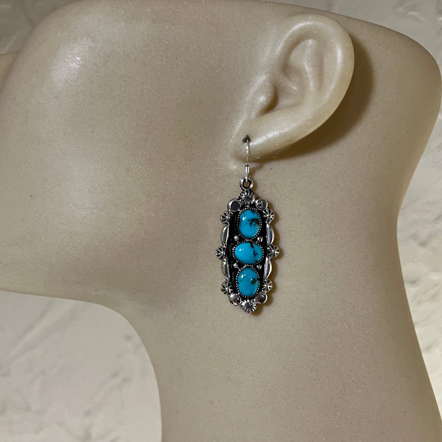 Kingman turquoise dangle earrings sterling silver turquoise Emerson Delgarito 403