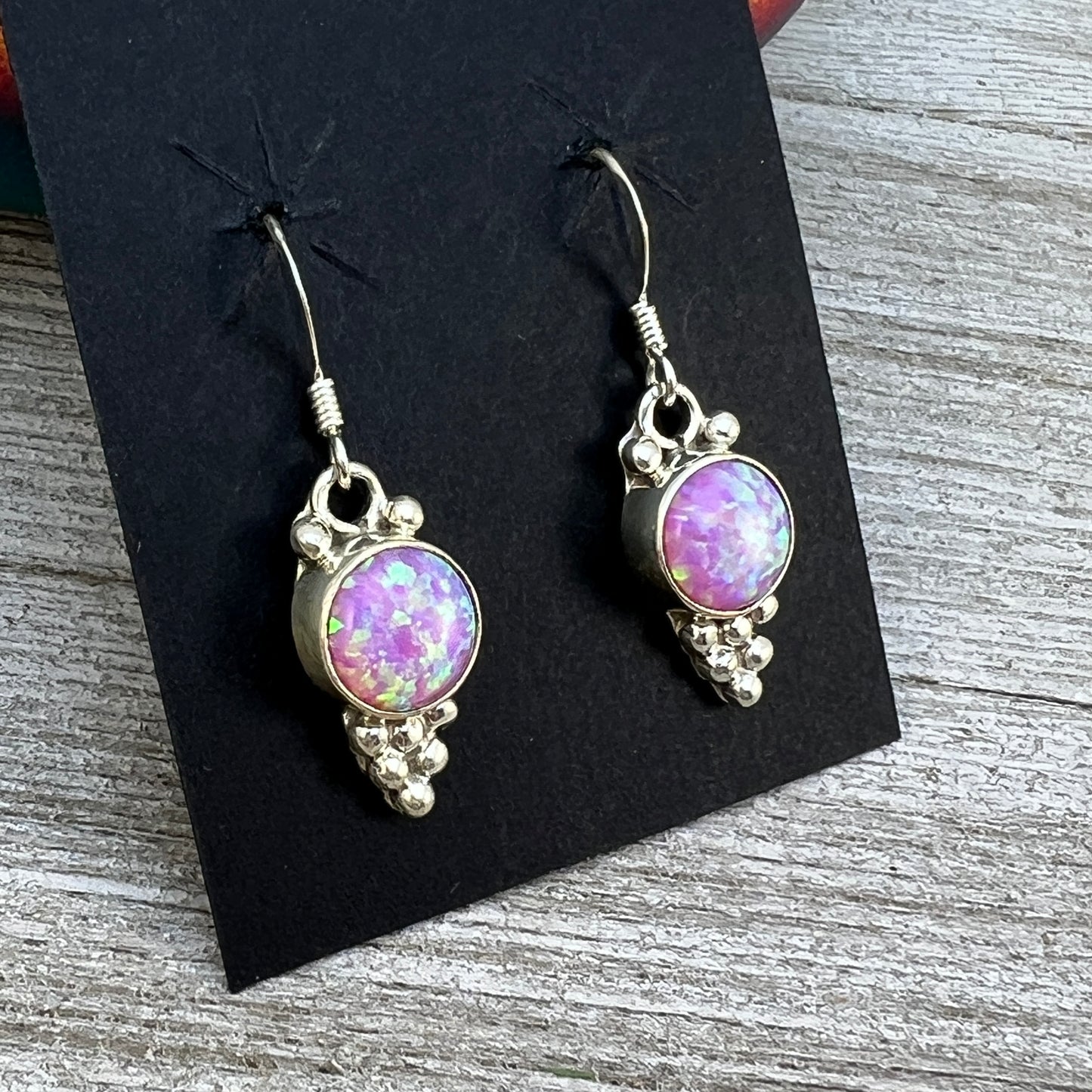 Pink Opal Dangle earrings, small handmade Sterling Silver