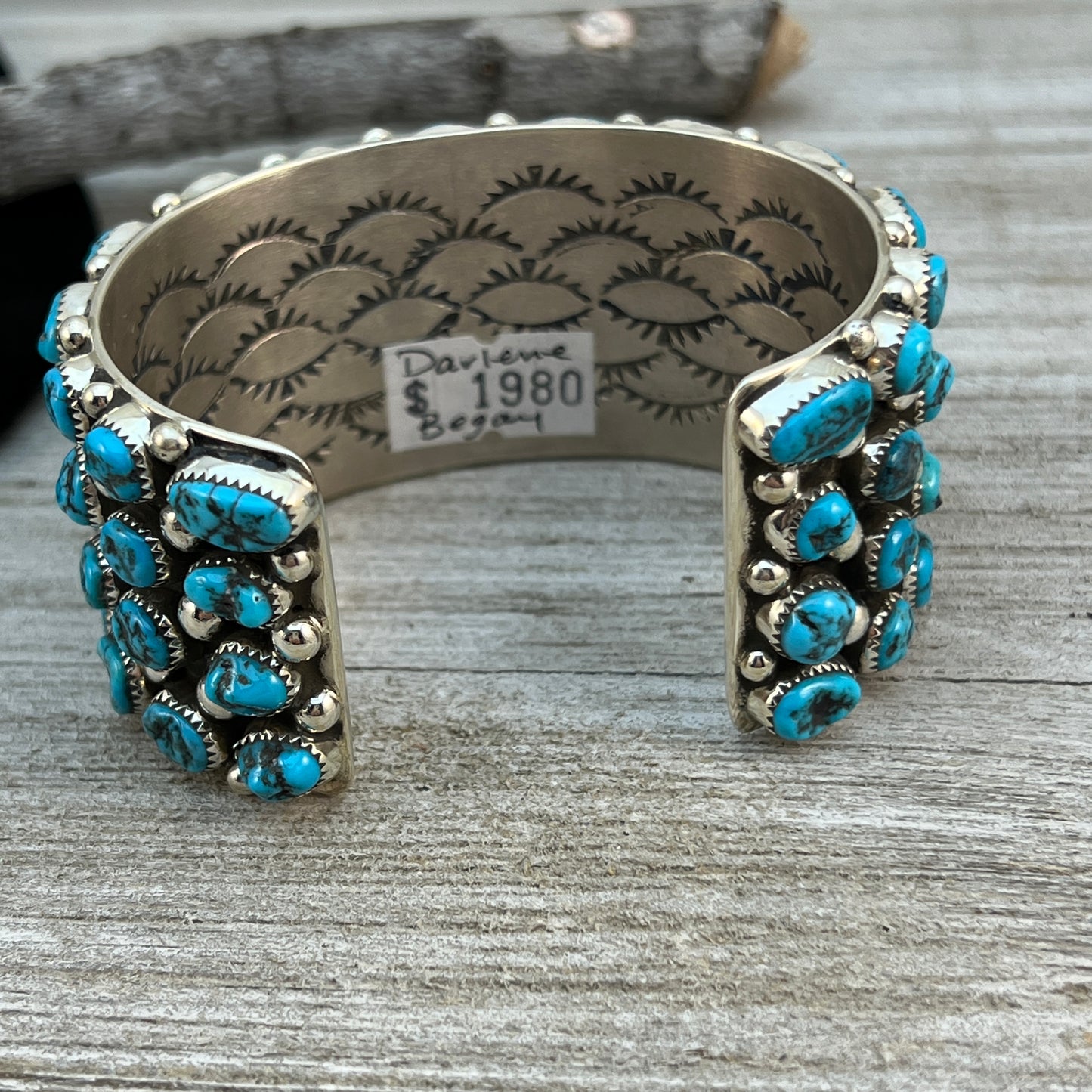 Sleeping Beauty wide Turquoise Cuff Bracelet, Sterling Silver Navajo 7" Darlene Begay