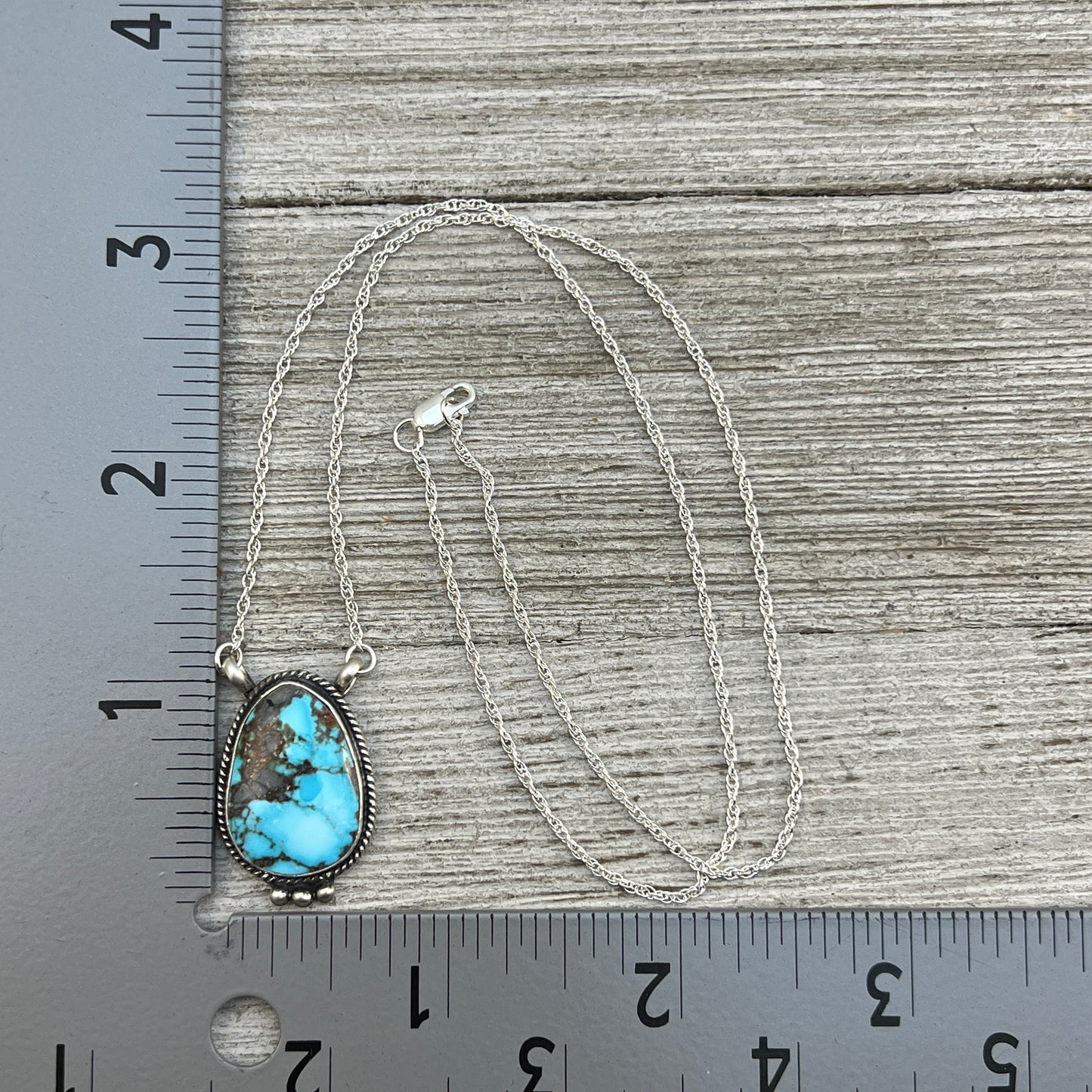 18 1/2" Kingman Turquoise Sterling silver Necklace Navajo handmade Sharon McCarthy