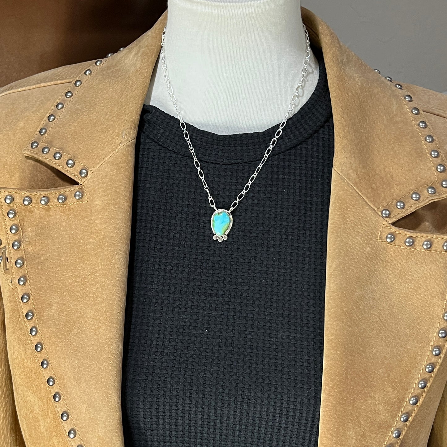 18" Sonoran Gold Turquoise Sterling silver Necklace Navajo handmade Sharon McCarthy 12
