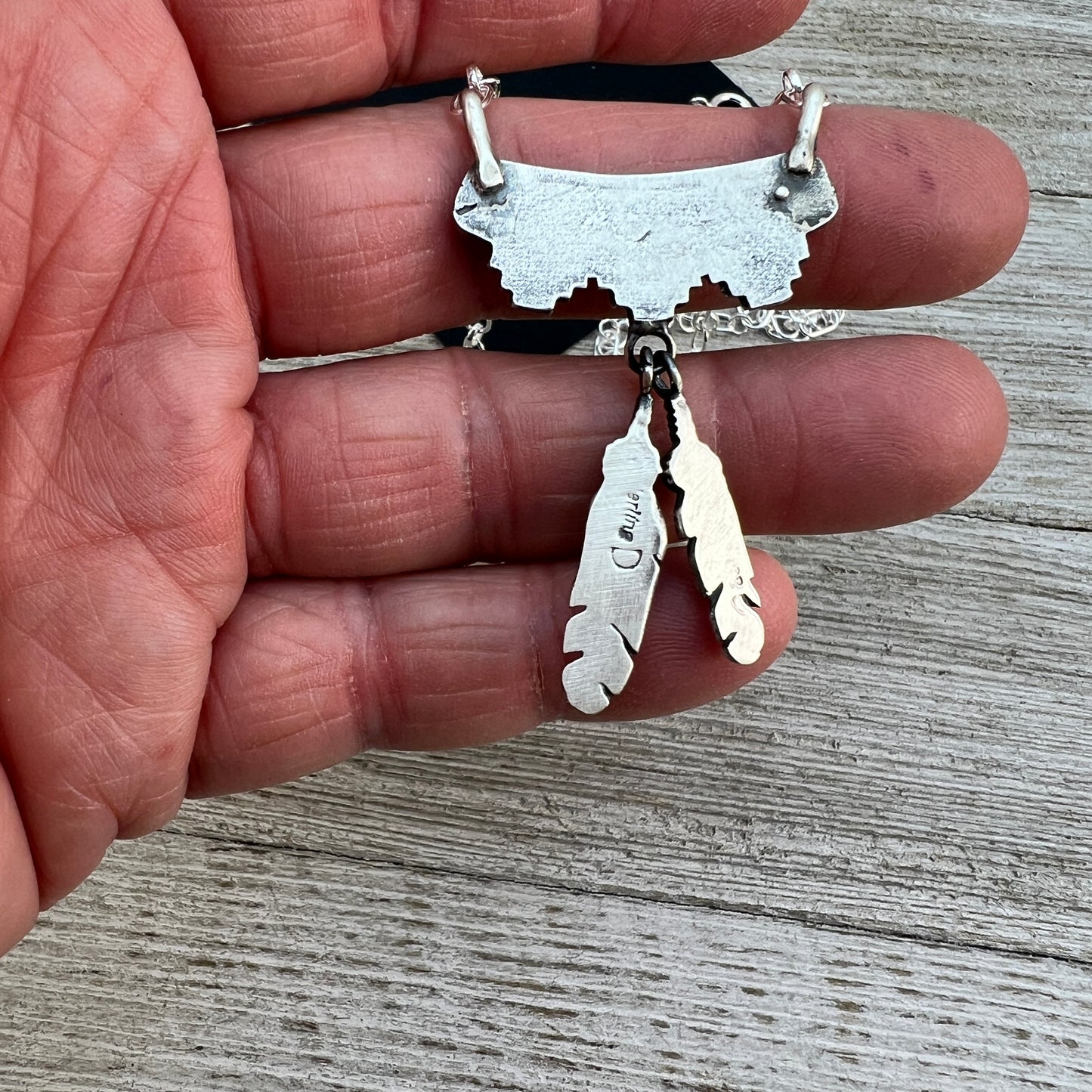 18" Feather necklace Turquoise, sterling silver, Annie Spencer