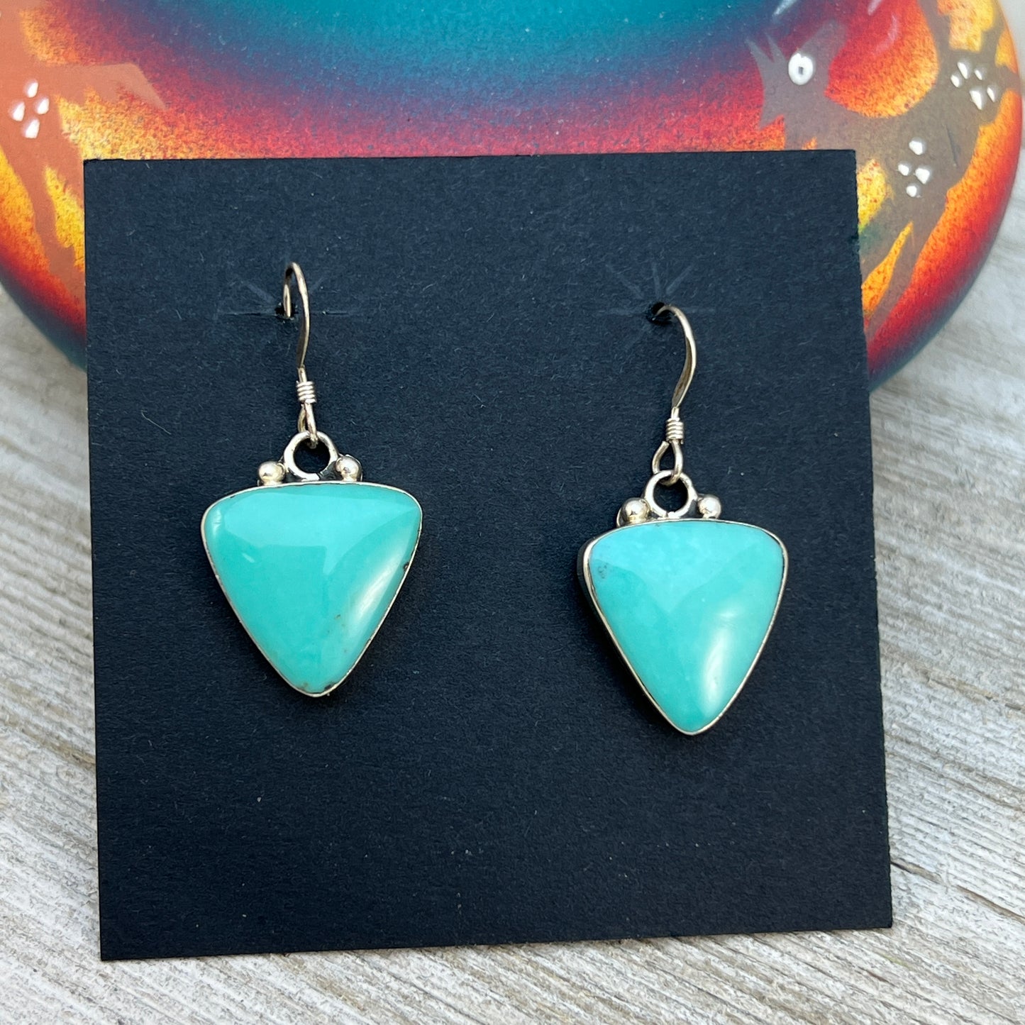 Sterling silver varisite dangle earrings Navajo handmade Arlene Lewis 3