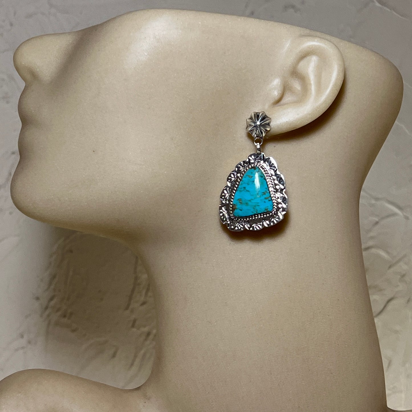 Blue Turquoise Dangle Earrings sterling silver Navajo Gregg Yazzie Navajo handmade