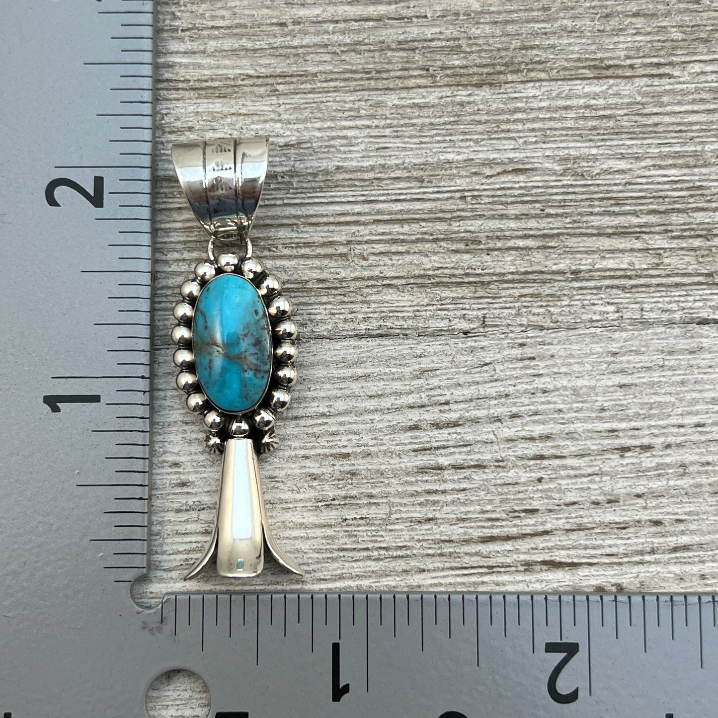 Kingman Turquoise Squash Blossom Pendant Navajo Marie Jones sterling silver