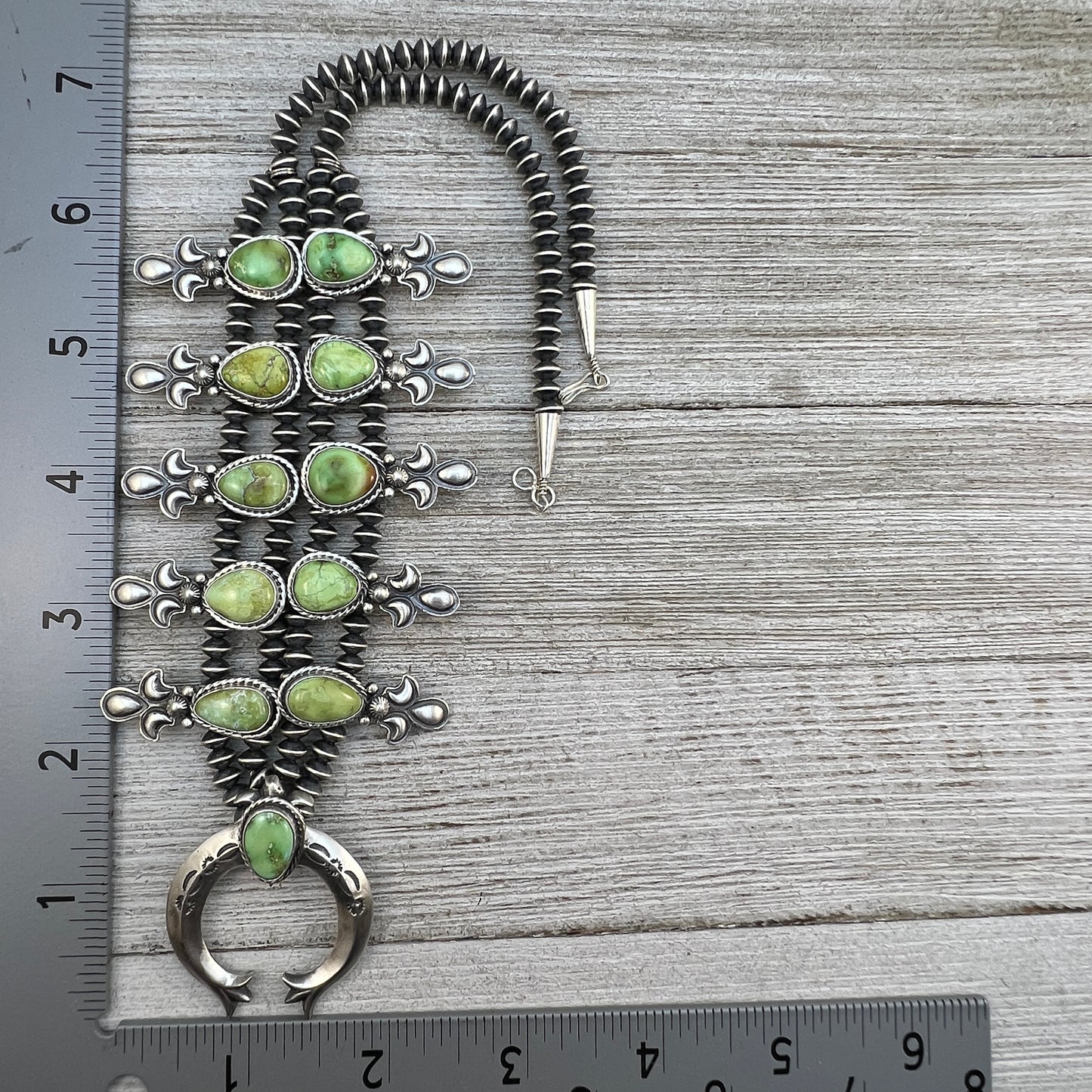 Sonoran Gold Green Turquoise Small Squash Blossom Necklace, Adrienne Gordon Navajo 2