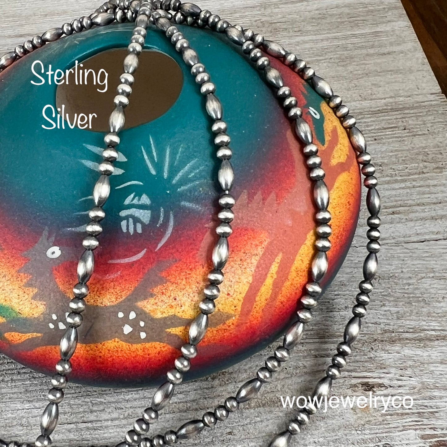 3mm melon beads, oxidized sterling silver, small bead necklace, western jewelry