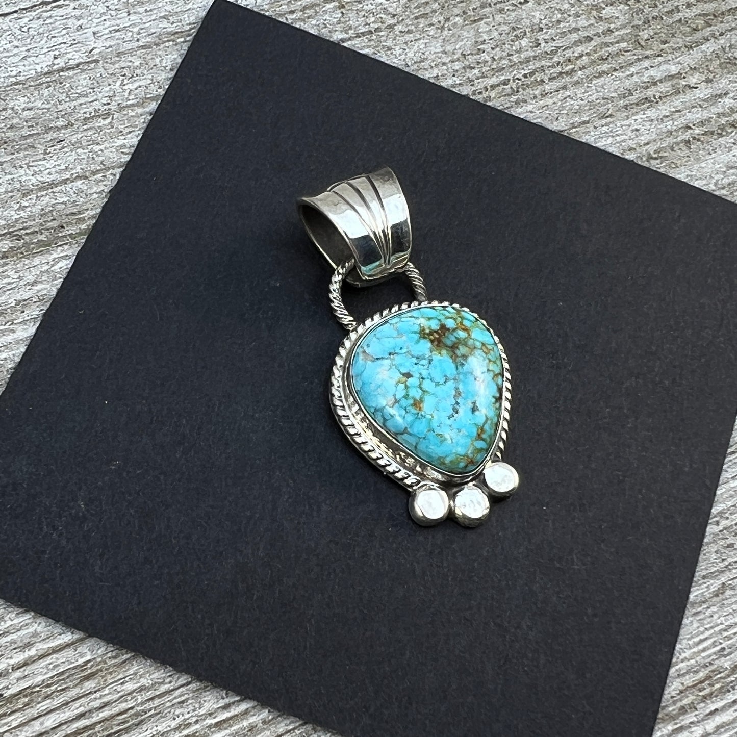 Blue Kingman Turquoise pendant Navajo handmade Sharon McCarthy Sterling Silver 19