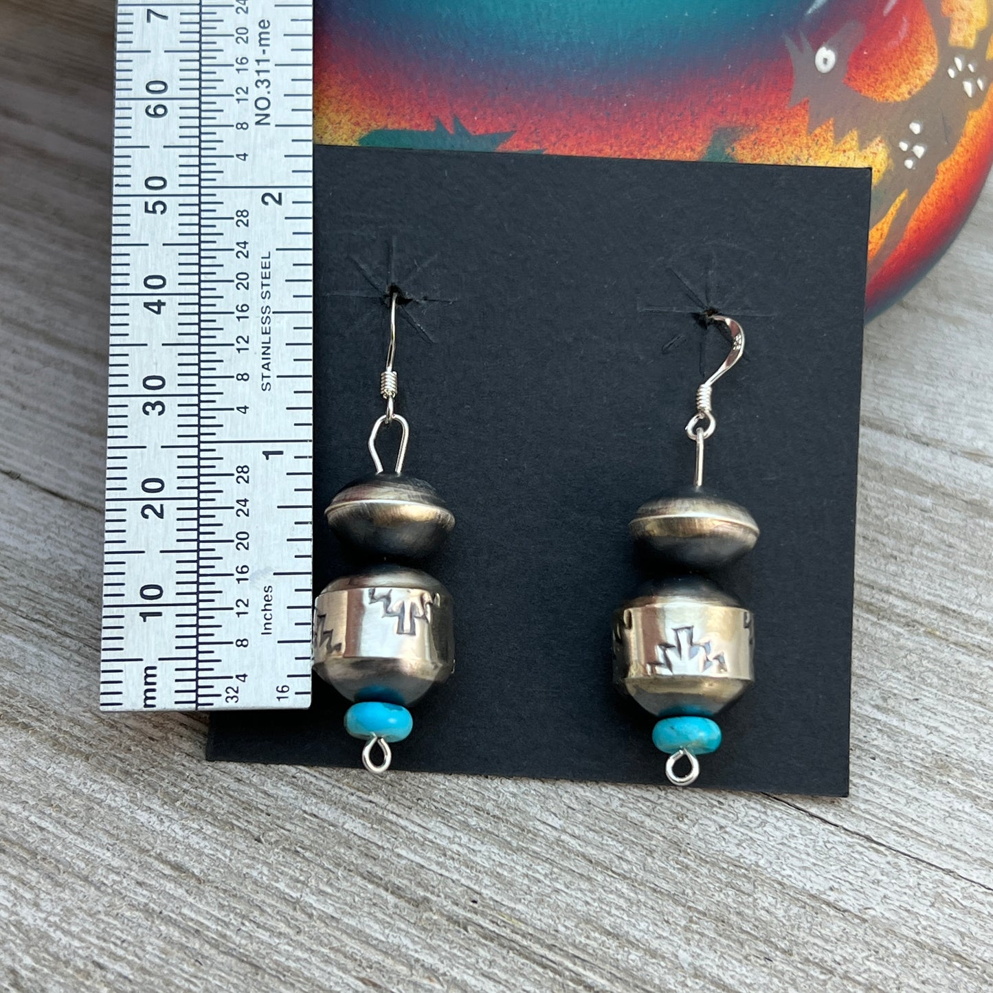 Handmade Sterling silver Navajo Pearl Earrings turquoise by artist, Tylena Nez