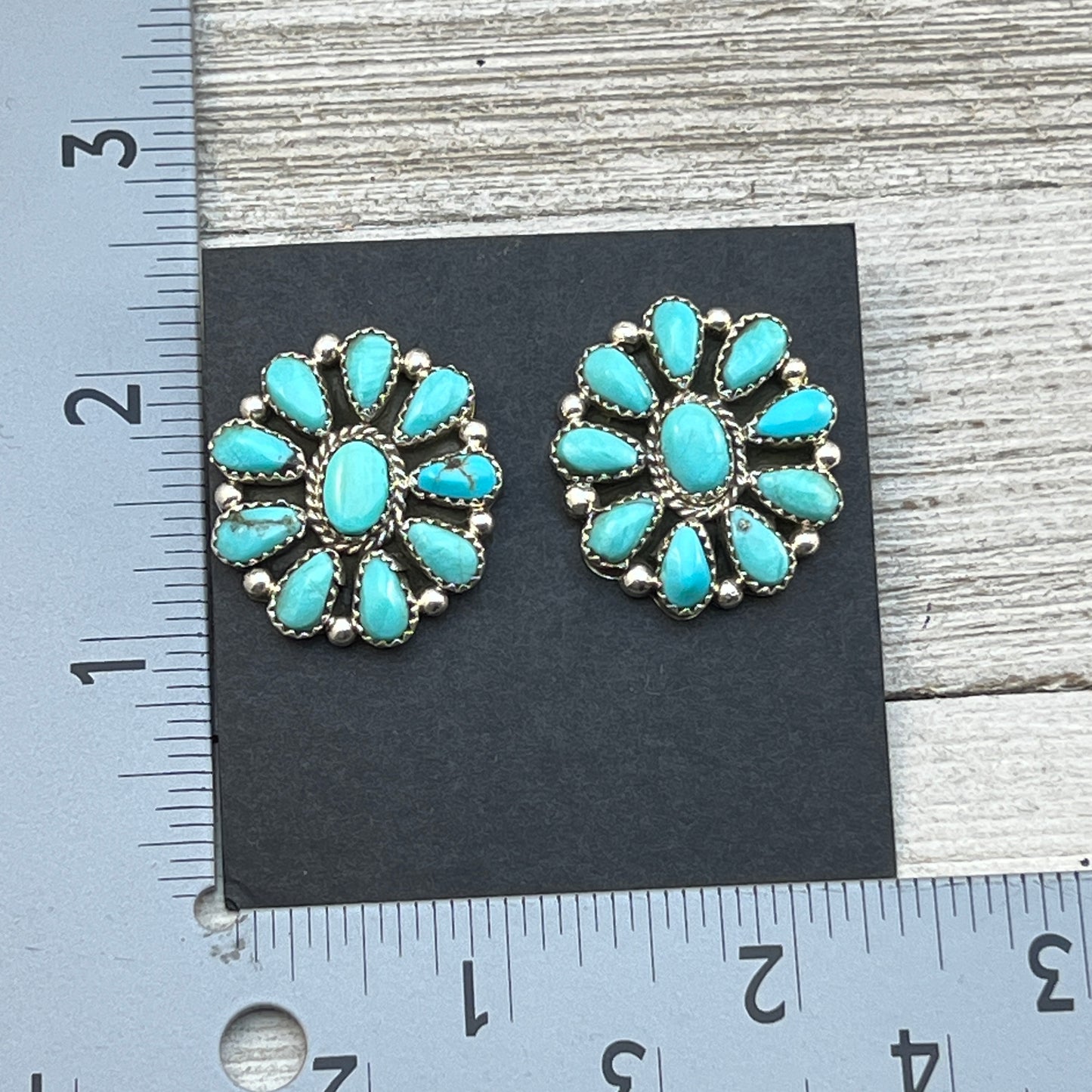 Blue Turquoise petit point cluster stud Earrings sterling silver Navajo Eunise Wilson