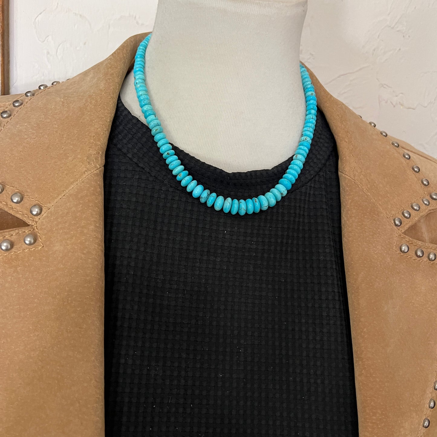 17" blue Turquoise graduated rondelle bead necklace choker Doreen Jake Navajo 781