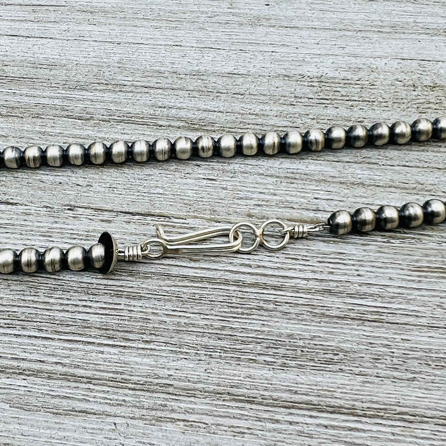 22" Sterling silver Navajo handmade 5mm round bead Pearl necklace Bryannen Halwood signed