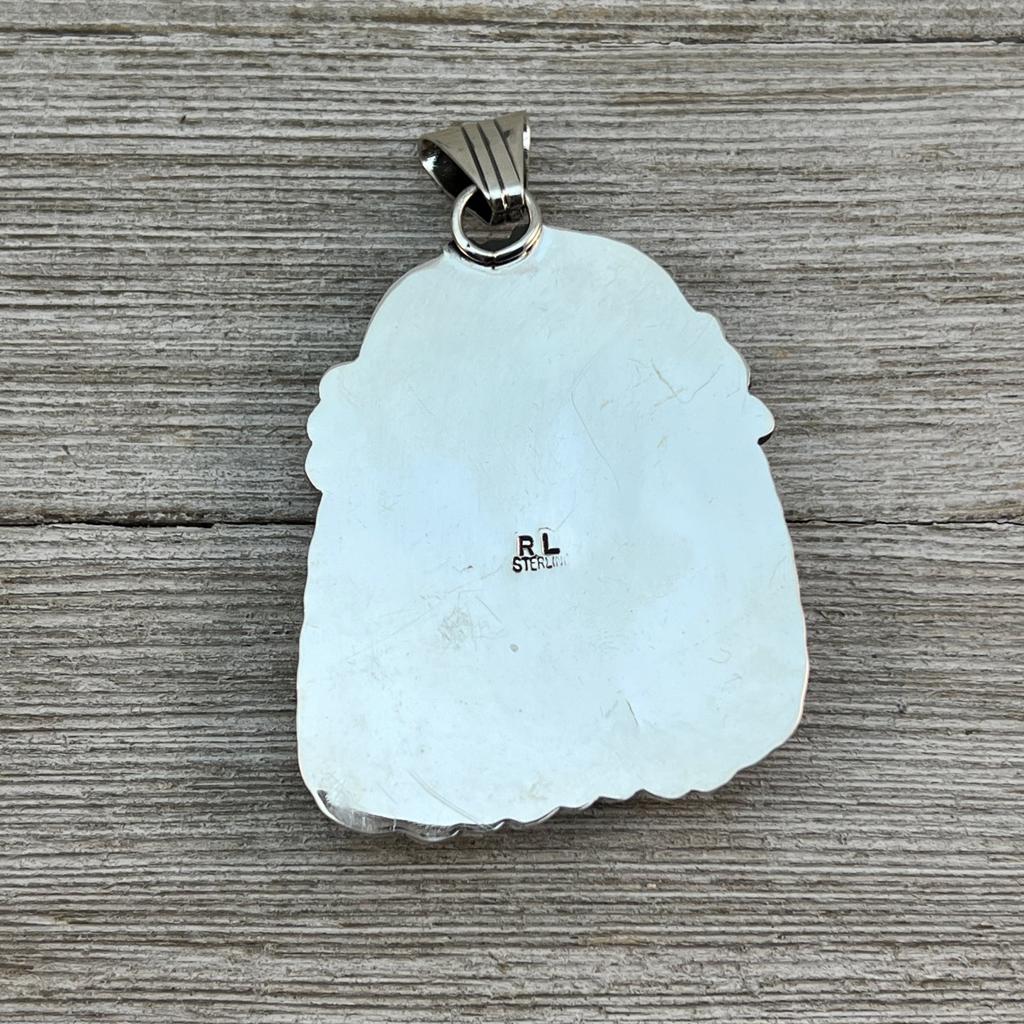 Blue Kingman Turquoise large Pendant Navajo Rita Long Sterling silver