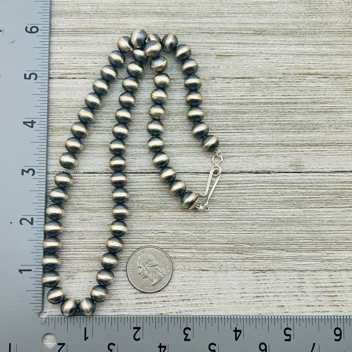 20" Sterling silver Navajo handmade 9mm round bead Pearl necklace Bryannen Halwood signed