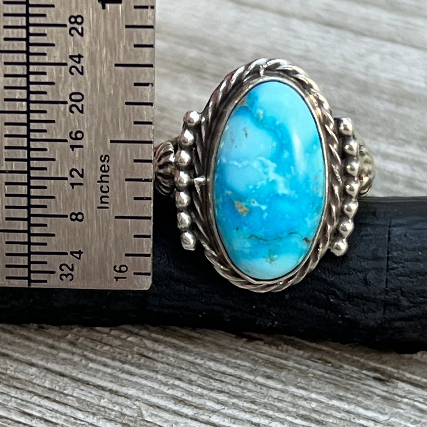 Size 7.5 Blue Kingman Turquoise Sterling Silver Ring Samuel Yellowhair Navajo