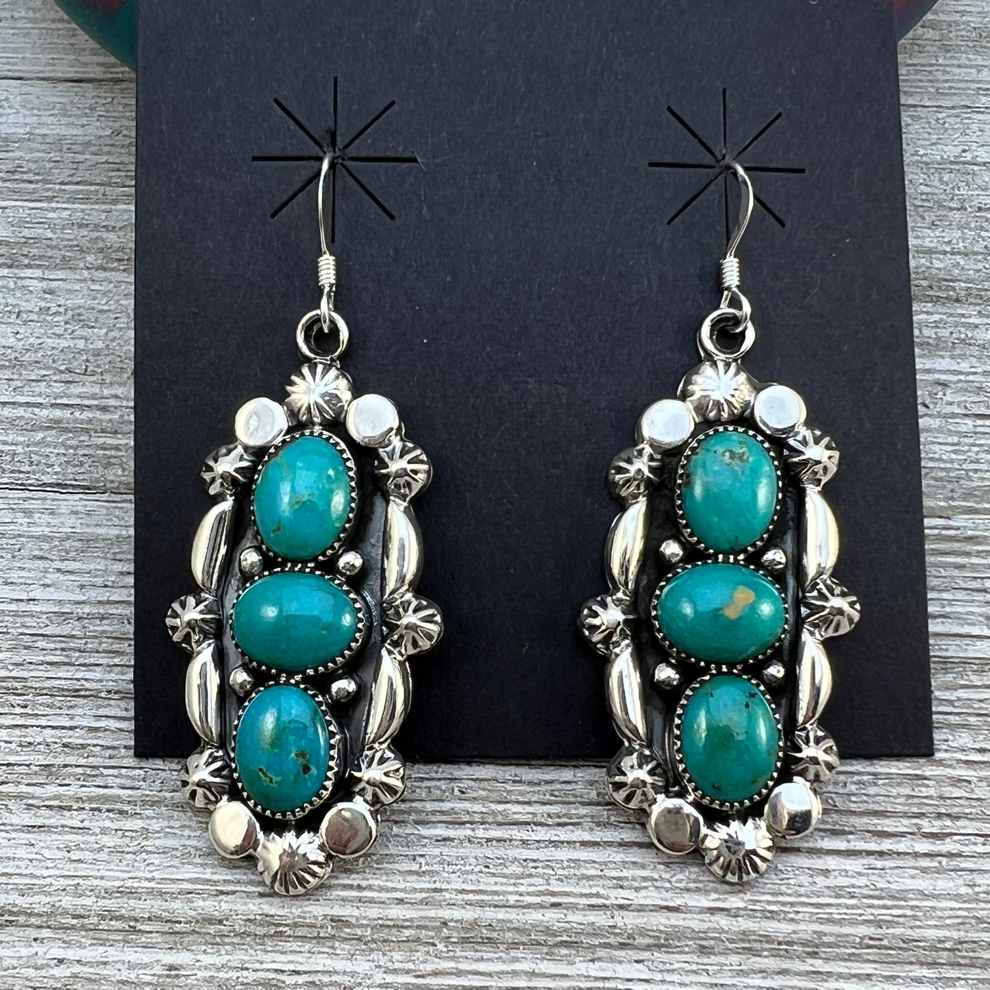Kingman turquoise dangle earrings sterling silver turquoise Emerson Delgarito 406